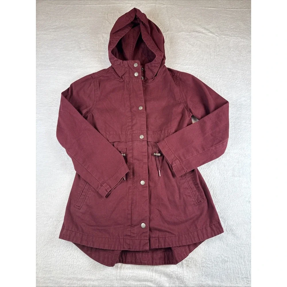 Old‎ Navy Hooded Scout Jacket Full Zip Snap Buttons Pockets Maroon Girls M (8)